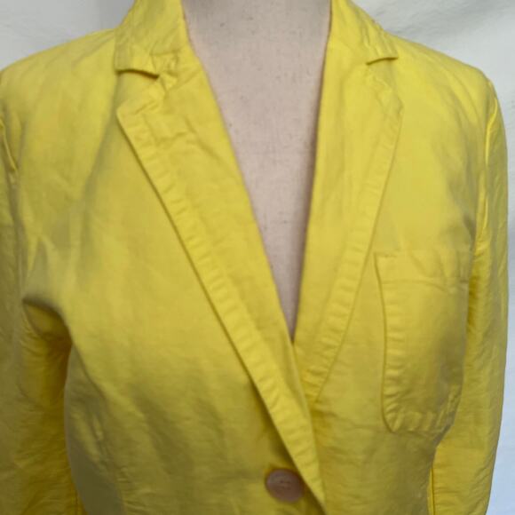 J Crew Linen Blend 2 Button Womens Blazer Sz 6 Yellow Notch Collar Preppy Bright - Picture 2 of 11